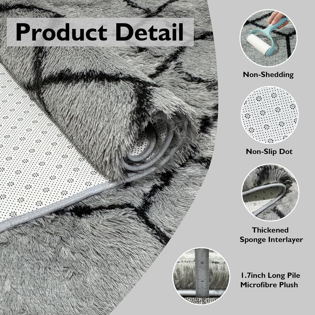 8x10 Fluffy Area Rugs for Living Room,Grey and Black Shag Rug for Bedroom