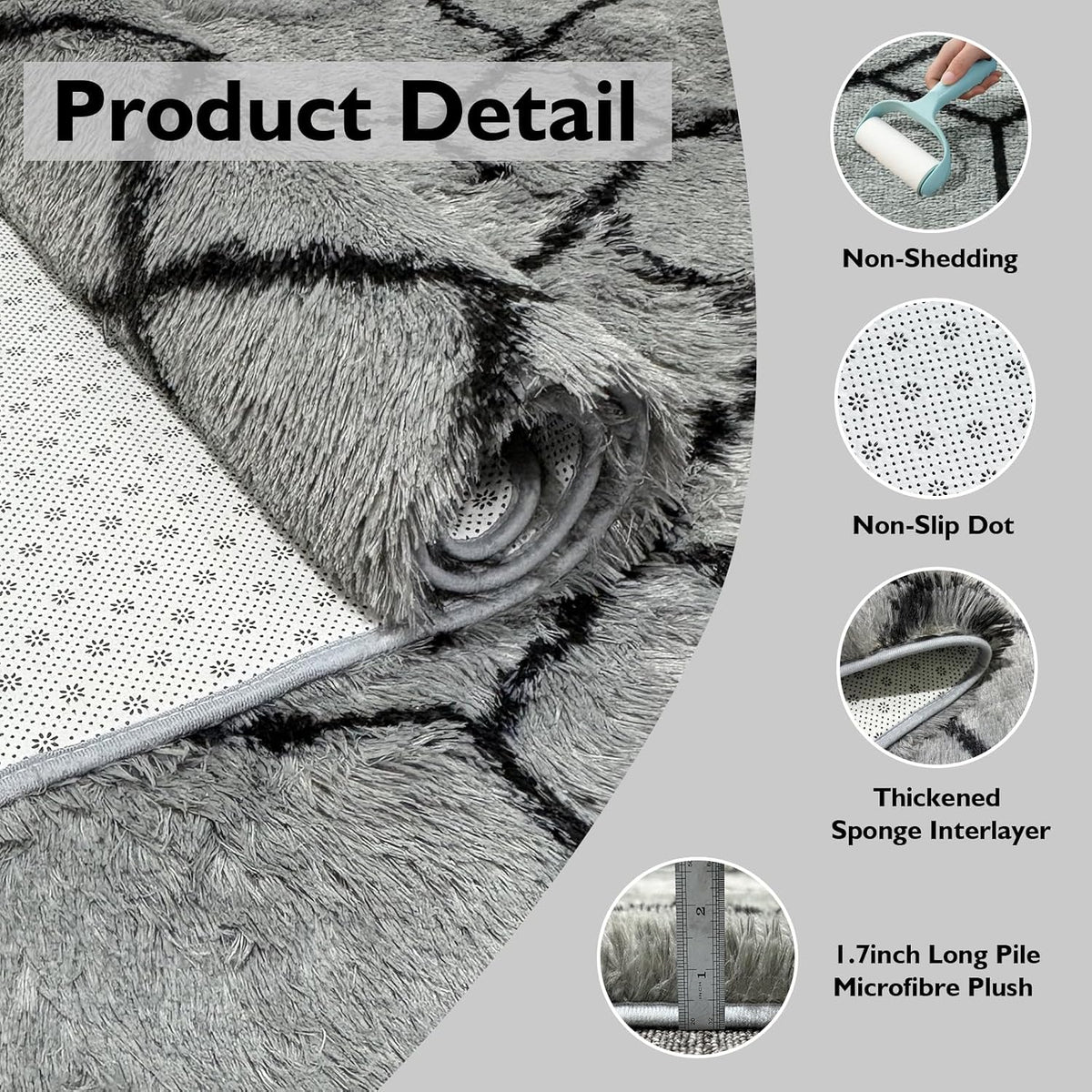 8x10 Fluffy Area Rugs for Living Room,Grey and Black Shag Rug for Bedroom