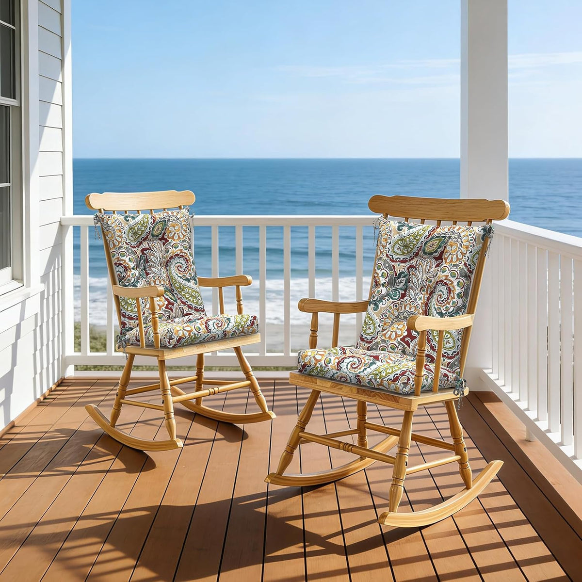 DYTXIII Set of 2 Rocking Chair Cushions for Outdoor/Indoor Use,Water Resistant Tufted High Back Chair Pads for Patio,Porch,Balcony Rocker and Adirondack Furniture - Paisley Chilli