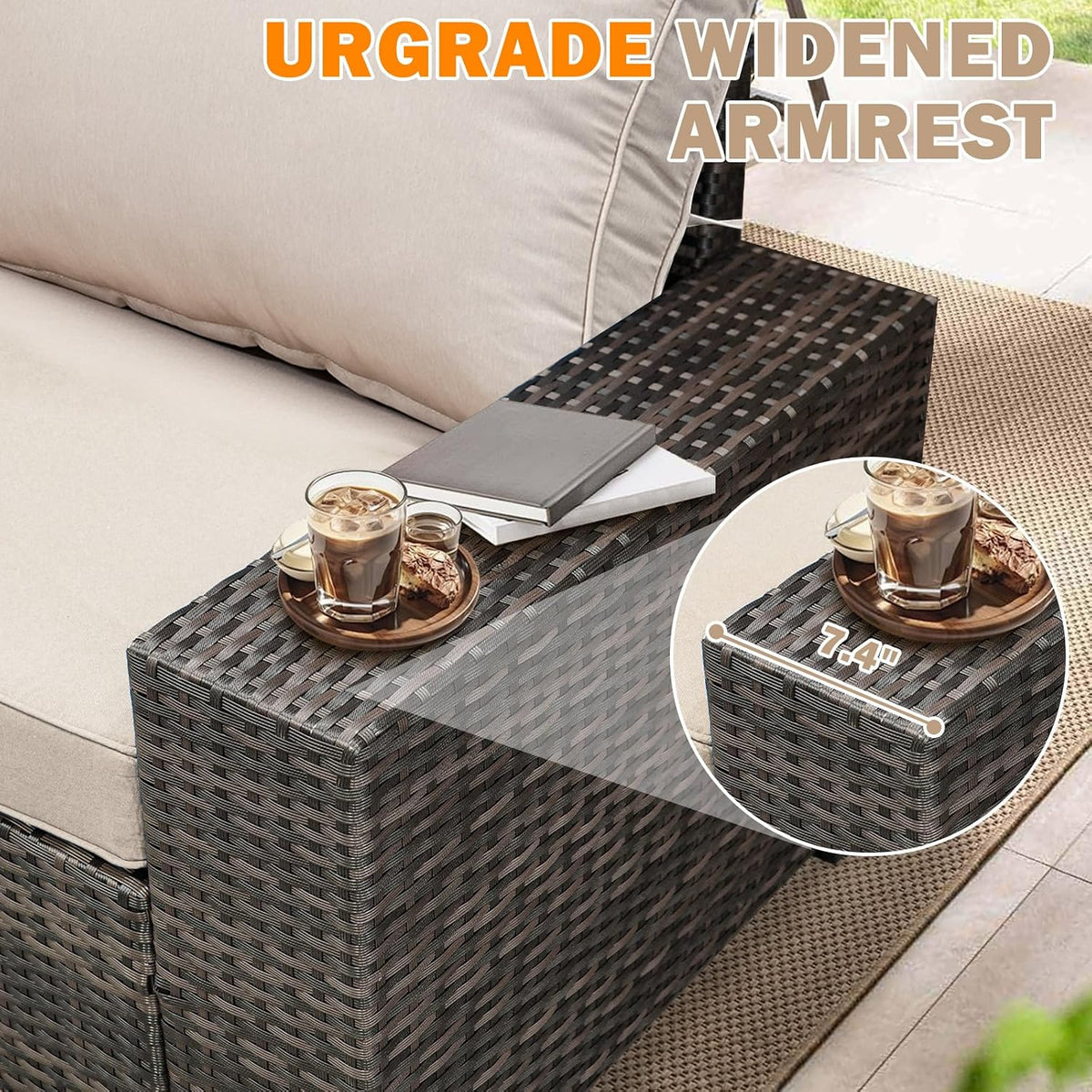 5-Piece Outdoor Patio Furniture Set, Modular Wicker Sectional Sofa with Thick Cushions & Coffee Table, All-Weather Rattan Conversation Set for Backyard, Porch, Poolside, Beige