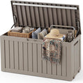 Outdoor Storage Box,120 Gallon Lockable Deck Box with Wheels,Grey