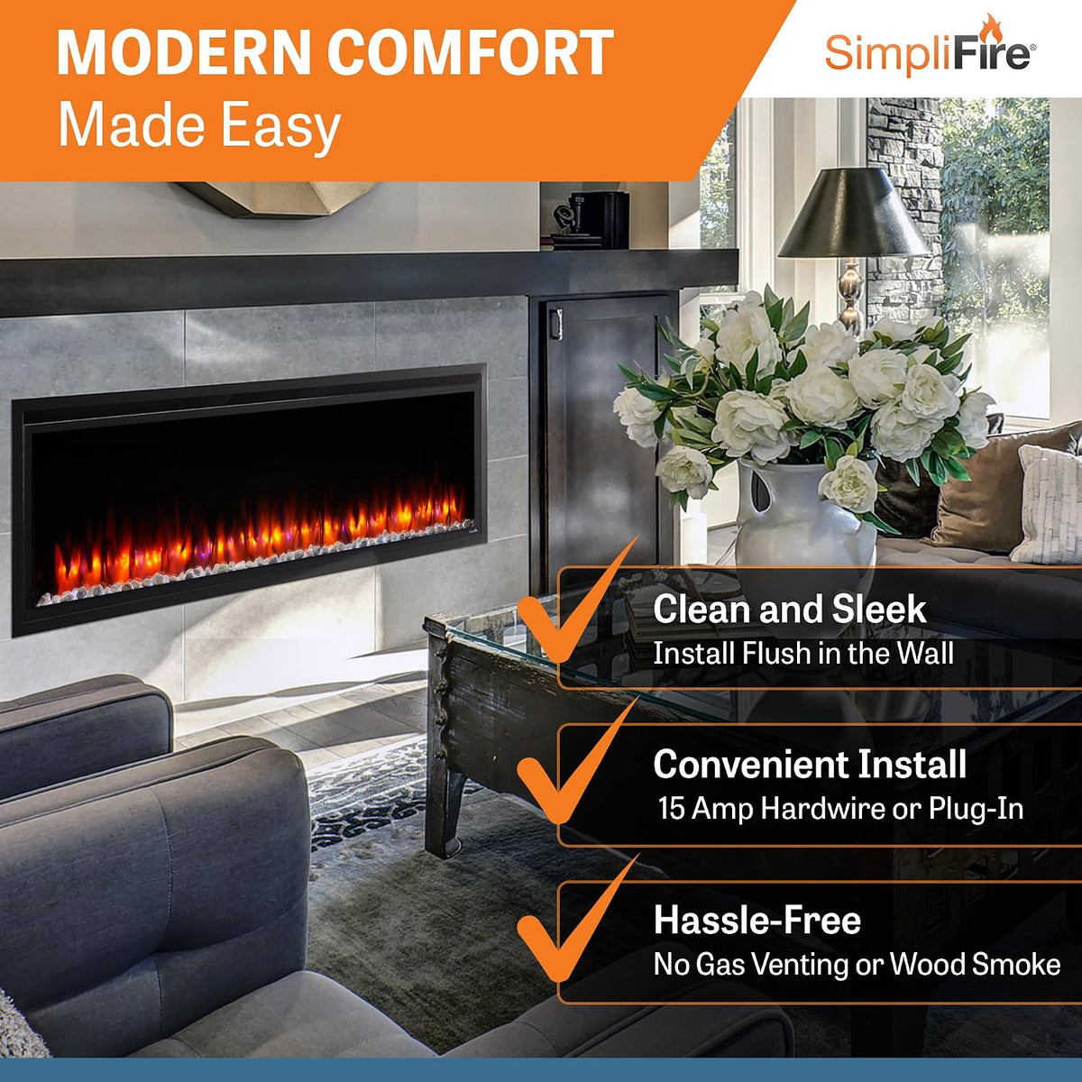 SimpliFire 60-Inch Allusion Platinum Linear Electric Fireplace (SF-ALLP60-BK)