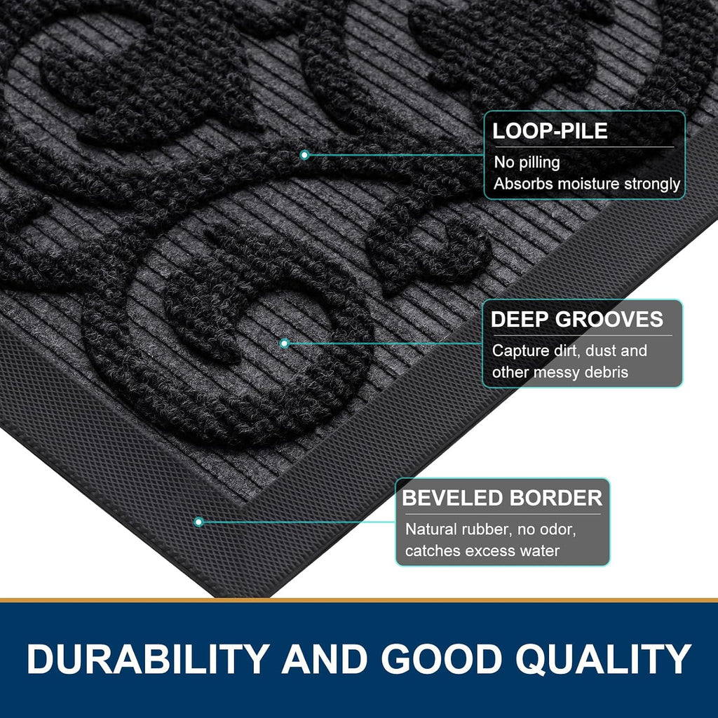 Smiry Front Door Mat Outside Entrance, Low Profile Rubber Doormat, 35x23