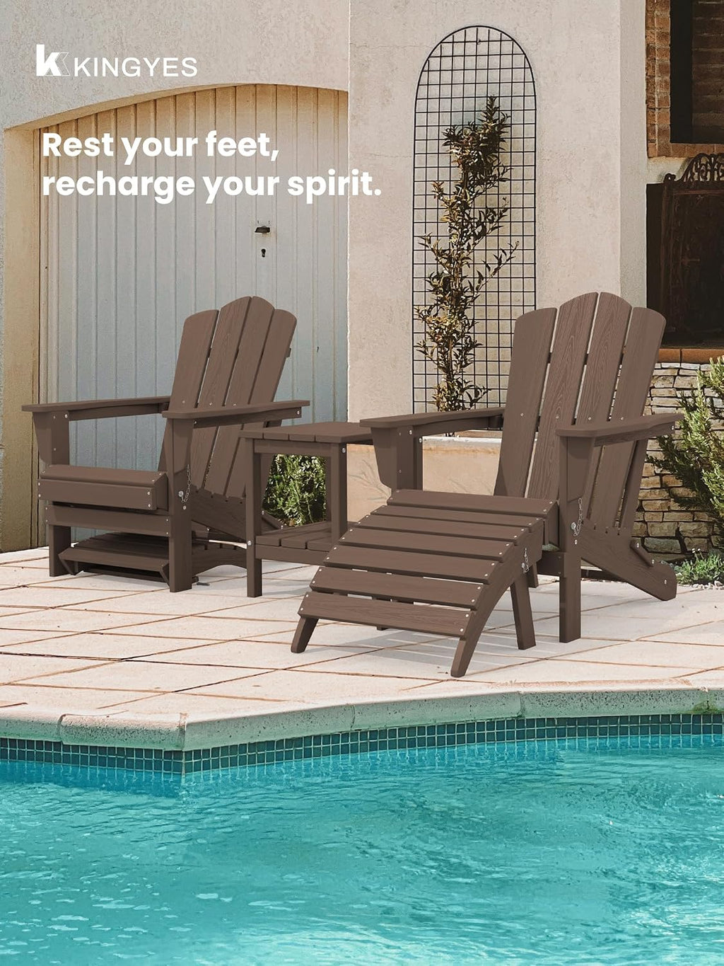 KINGYES Folding Adirondack Ottomans Set of 2 for Adirondack Chair, Brown
