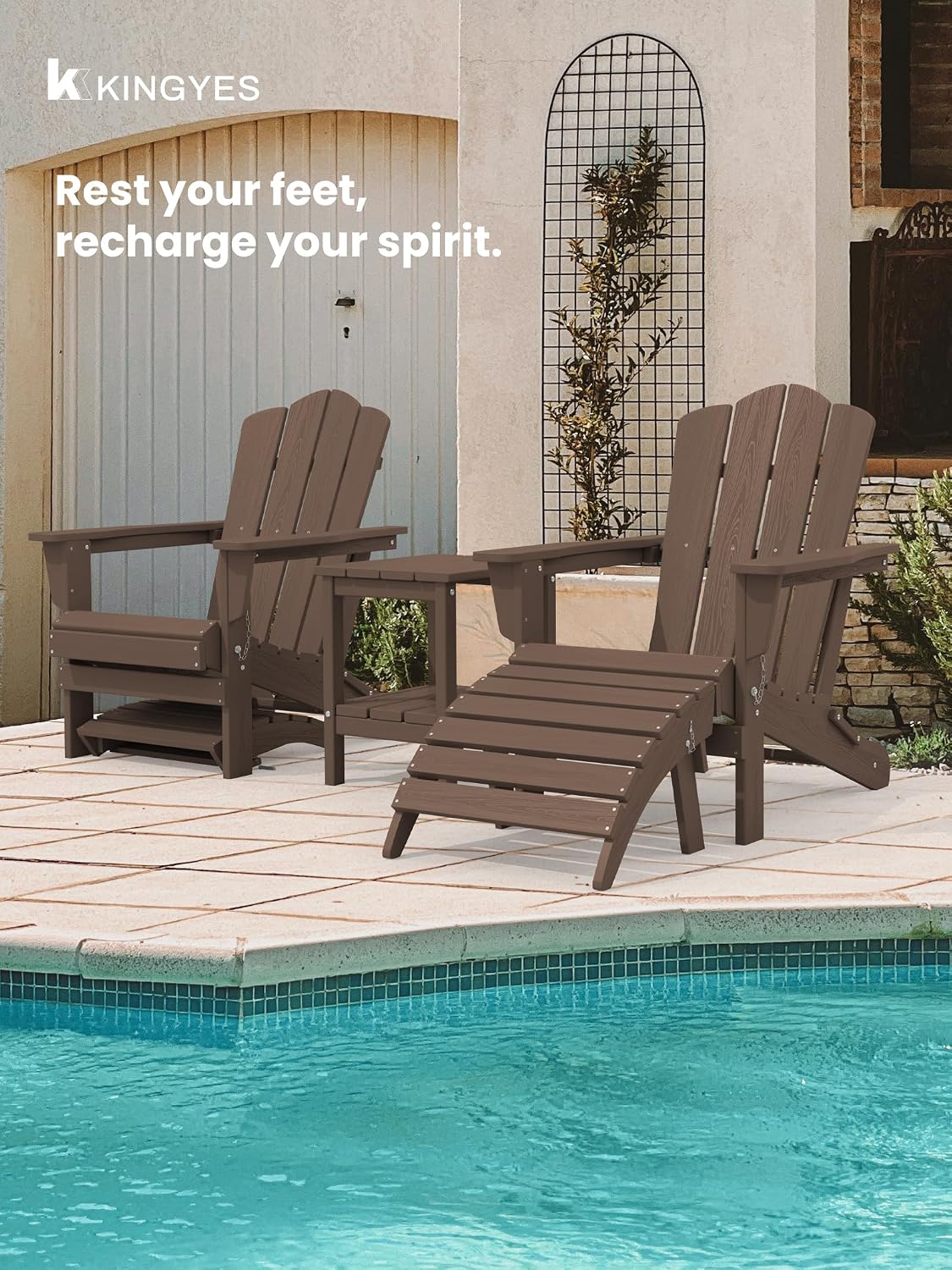 KINGYES Folding Adirondack Ottomans Set of 2 for Adirondack Chair, Brown