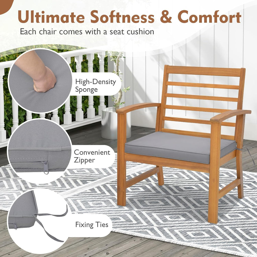 Tangkula 3 Pieces Outdoor Furniture Set, Acacia Wood Conversation Set with Soft Seat Cushions, Stable Acacia Wood Frame, Patio Sofa & Coffee Table Set for Backyard, Porch, Poolside (Grey)
