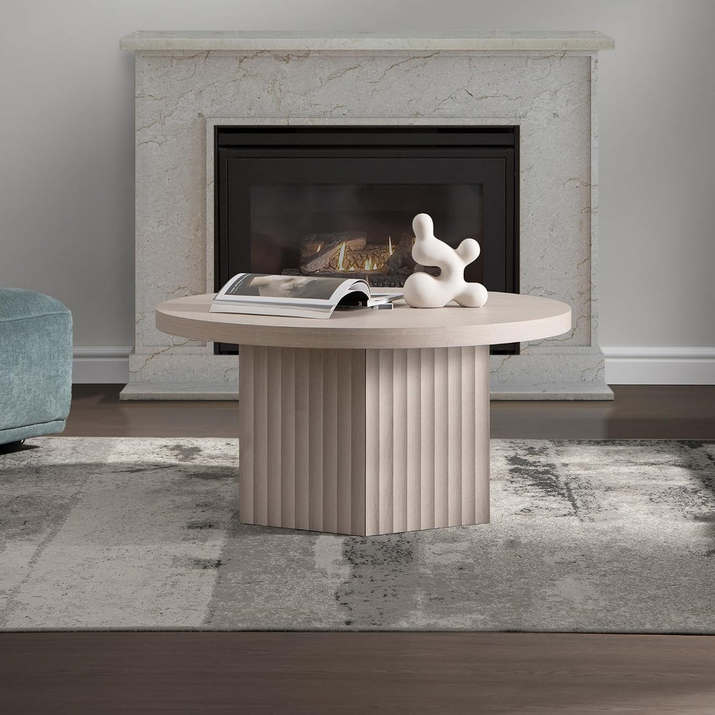 SICOTAS 32" Modern Round Coffee Table Mid Century Fluted Coffee Table