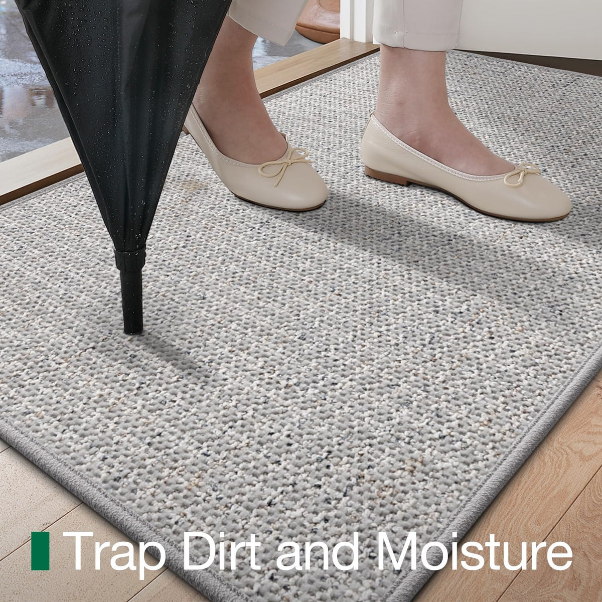 LUMI Thin Indoor Door Mat 24''x36'', Traps Dirt and Moisture, Non-Slip Rubber Backing Mats, Modern Inside Doormat for Home Entrance, Entryway, Patio & Porch, Light Gray