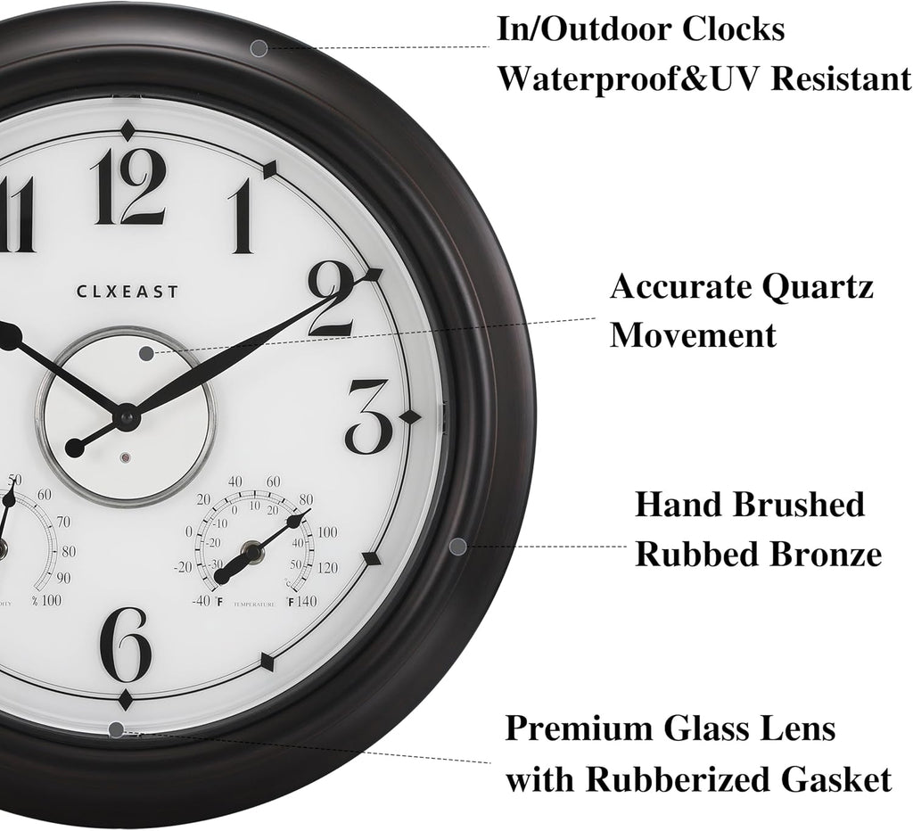 CLXEAST 18 Inch Large Illuminated Outdoor Clocks Waterproof