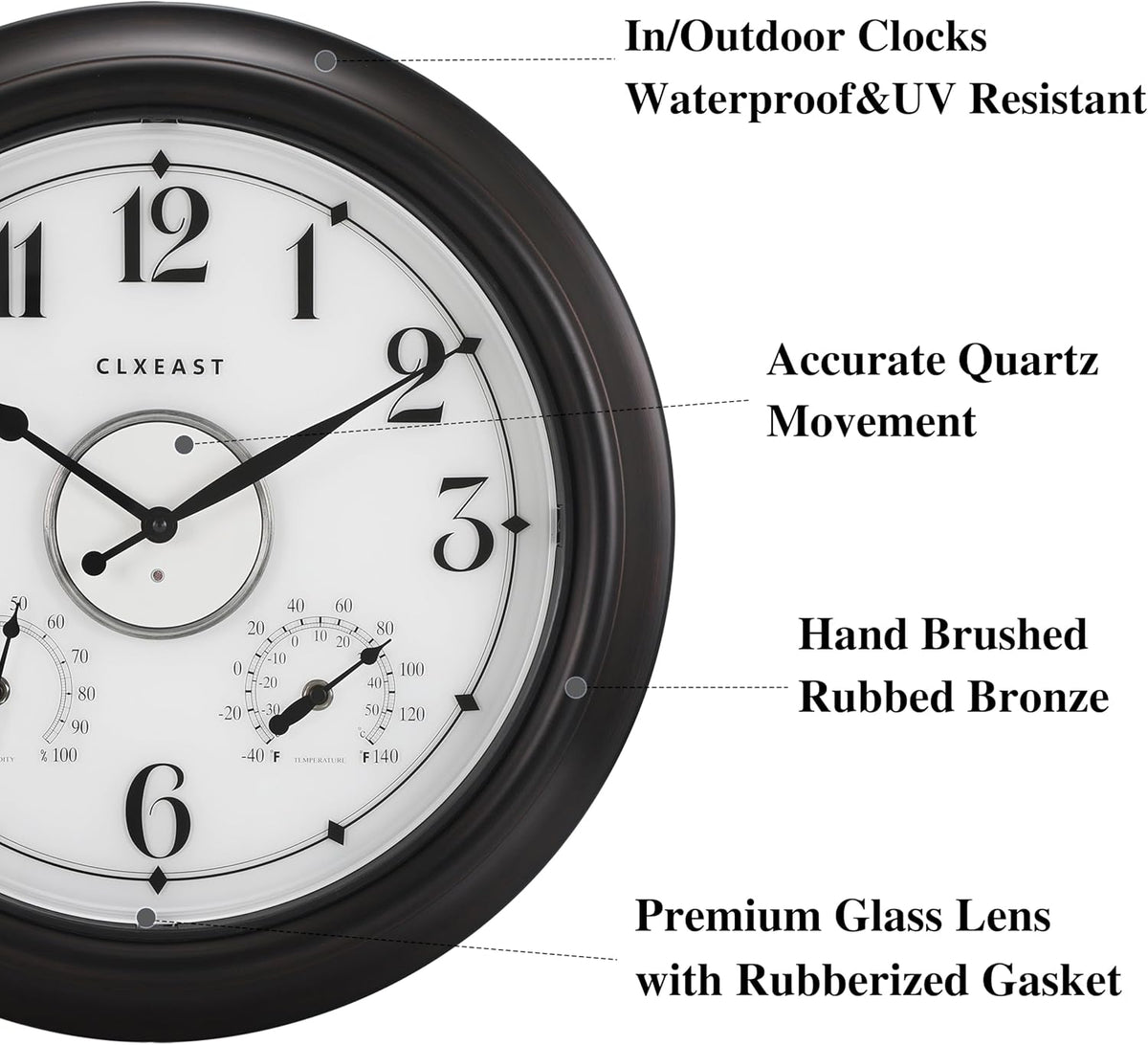 CLXEAST 18 Inch Large Illuminated Outdoor Clocks Waterproof