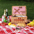 Wicker Picnic Basket for 2, Insulated Picnic Basket - Red Check