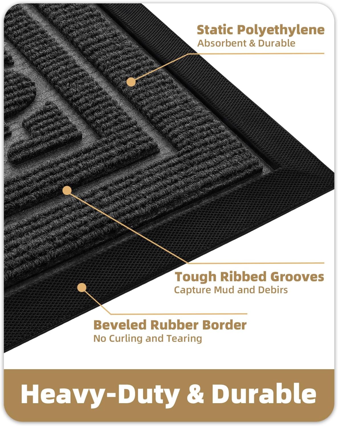 Color&Geometry Front Door Mat Outside Entrance, 24"x48" Heavy Duty Non Slip Low Profile Doormat, Dirt and Moisture Trapping Welcome Mats for Front Door, Entryway, Patio, Garage, Grey Geometric