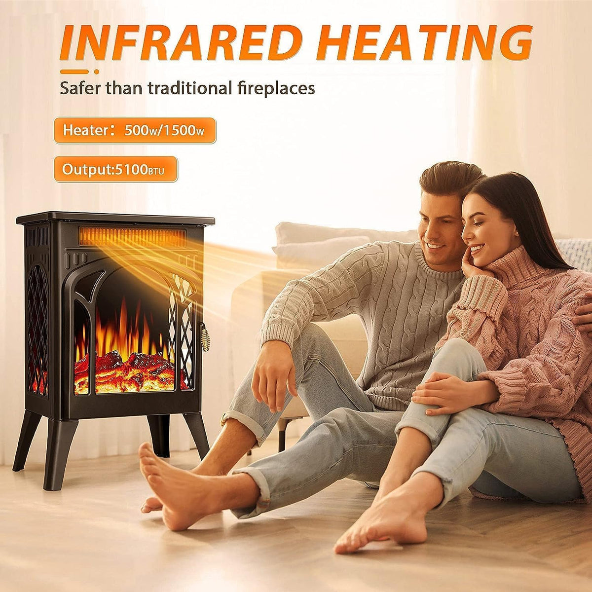 Electactic 1500W Infrared Electric Fireplace Stove 20.5" H w/ 2 Heat Modes