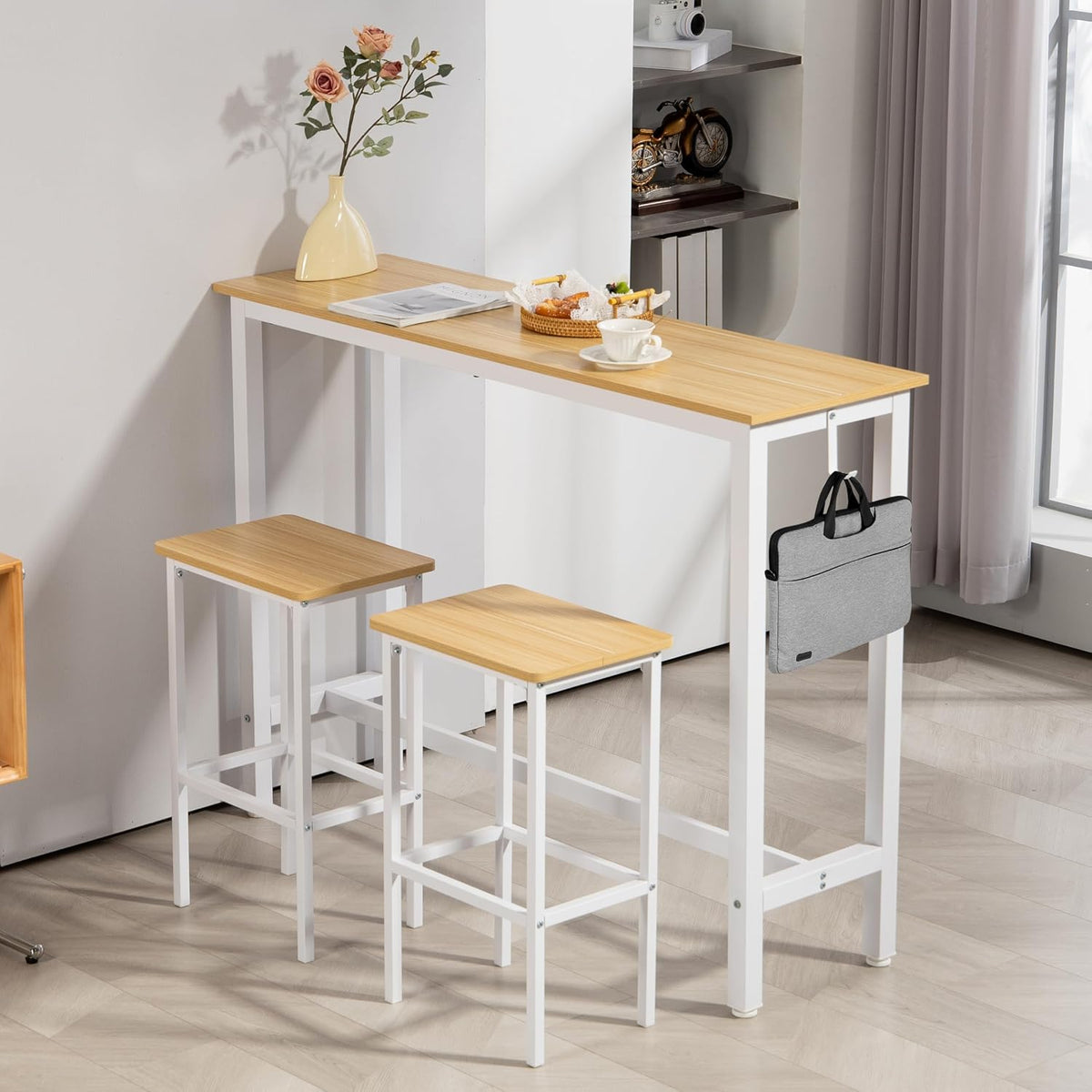 finnhomy 52.7" industrial bar table set with 2, side view