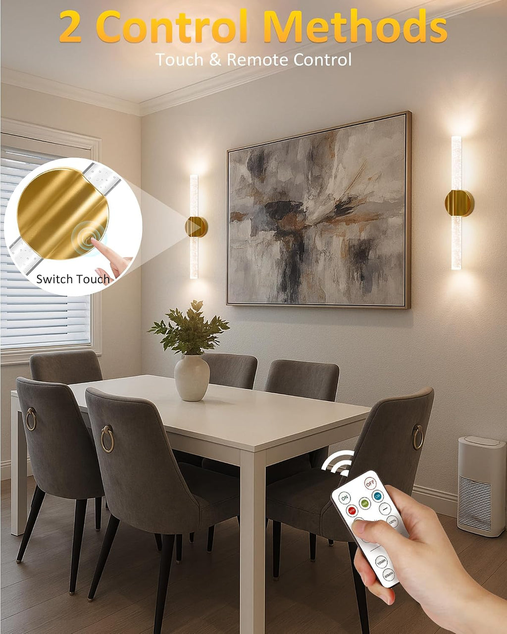 Peel and Stick on Wall Sconce set of 2 Wireless Battery Operated Wall Light