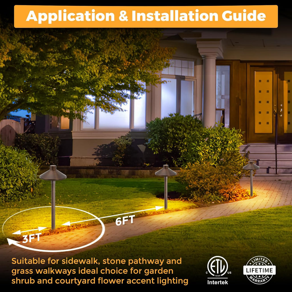 Gardencoin Solid Brass Low Voltage Landscape Pathway Lights (6.7'' Shade, 21.9'' Tall), 12V AC/DC Heavy Duty LED Path Lights Outdoor Wired, Antique Bronze Walkway Lights Without G4 Bulb, 12 Pack