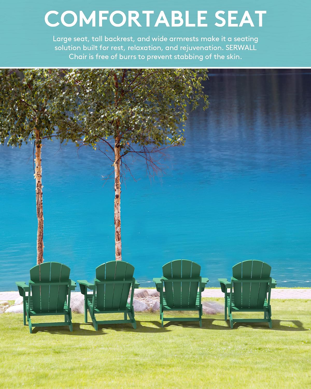 SERWALL Folding Adirondacks Chair Set of 6 with Cup Holder for Patio- Green