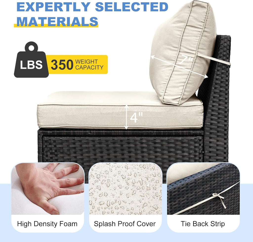 5 Pieces Outdoor Patio Furniture Set, Wicker Conversation Sets with Tea Table, Rattan Patio Sofa with Thick Cushions for Garden, Backyard, Poolside, Party, Beige
