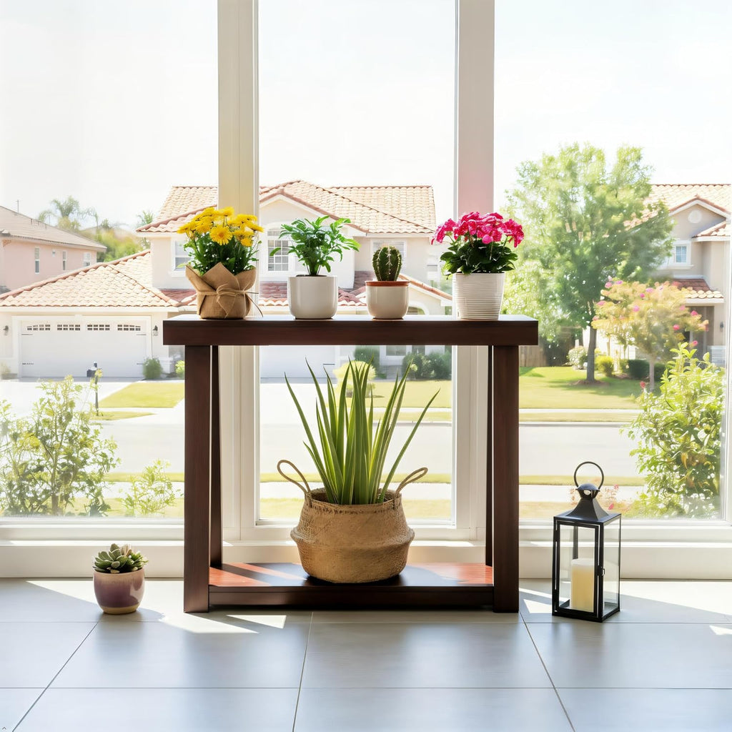 Plank+Beam Classic Console Table, with Shelf, 36 Inch, Walnut