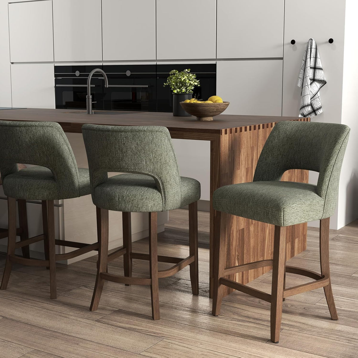 VKNOW Bar Stools Set of 2, 26" Fabric Counter Height Bar Stools, Green
