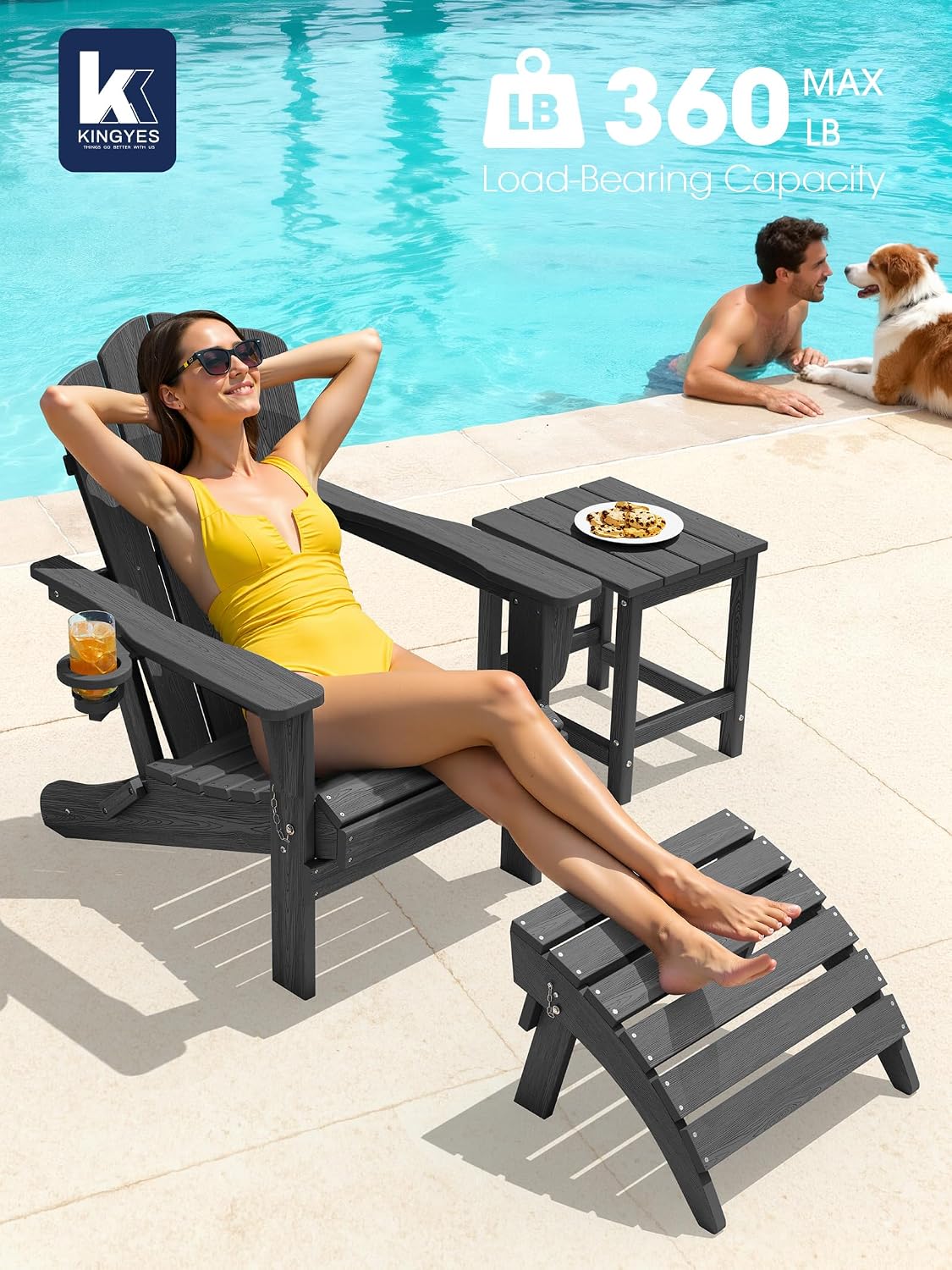 KINGYES Folding Adirondack Chair Set of 6 with Cup Holder, Grey