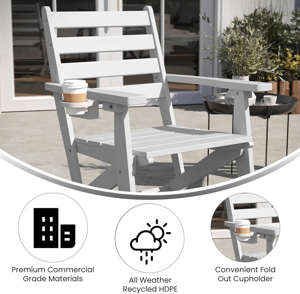 Flash Furniture HDPE Adirondack Dining Chair with Cup Holder, White