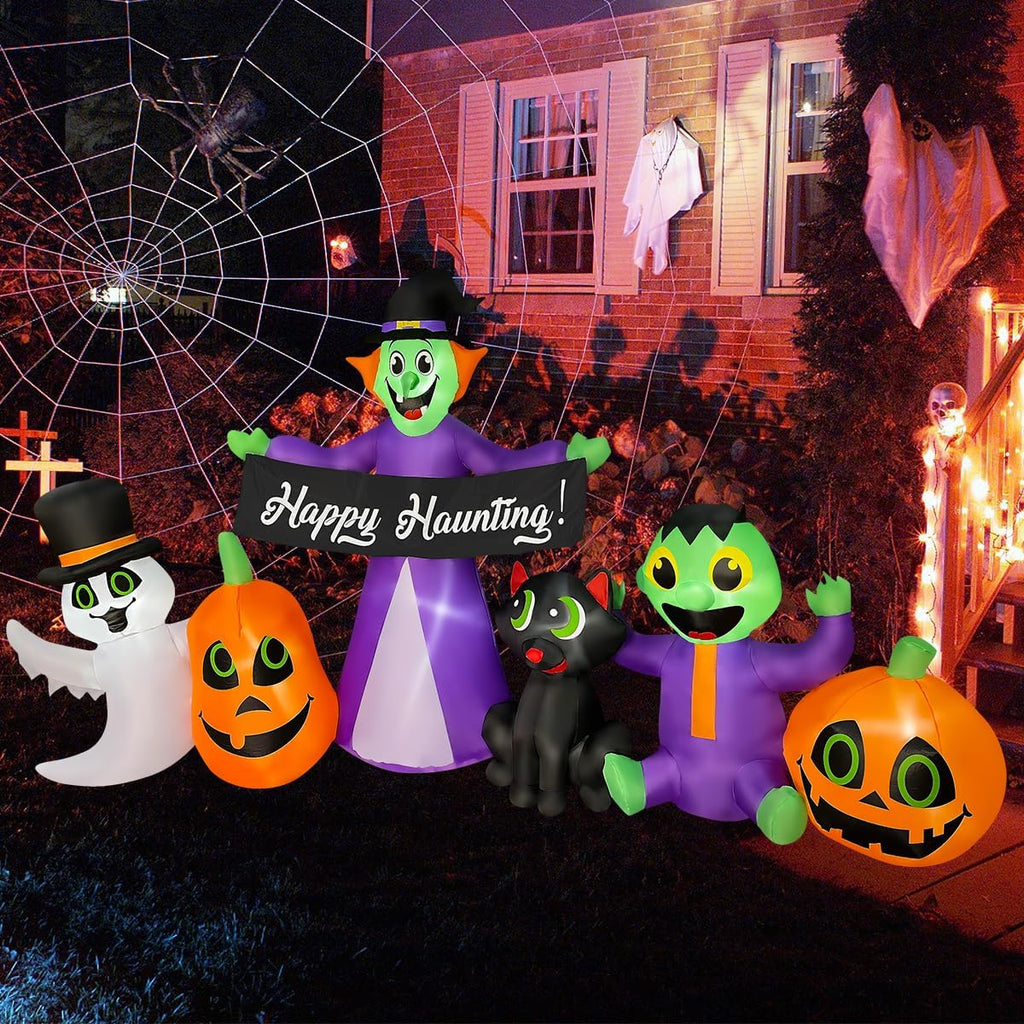 BLOWOUT FUN 8Ft Halloween Inflatable Witch,Ghost,Frankenstein,Cat,Pumpkin