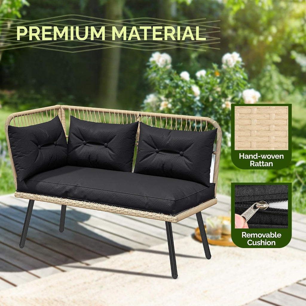 YITAHOME L-Shaped Rattan Patio Furniture Set Light Brown & Black