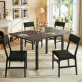 HUAHUU 5-Piece Dining Table Set for 4, Extendable Kitchen Table Set with 4 Upholstered Cushion Chairs, Rectangle Table with Metal Frame & MDF Board, Folding Space-Saving for Small Apartment, Gray