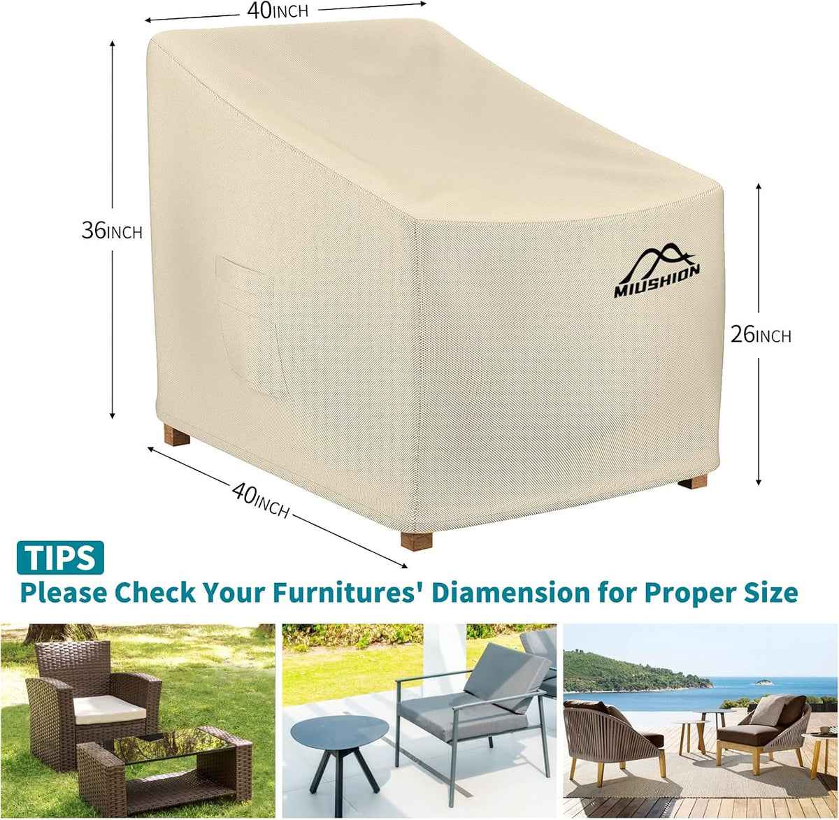 patio chair covers, 40" w x 40" d, close-up detail