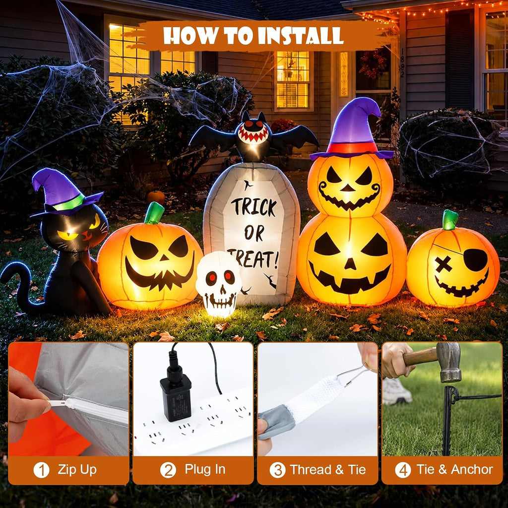 8FT Halloween Inflatable Pumpkin Outdoor Decor with LED Lights