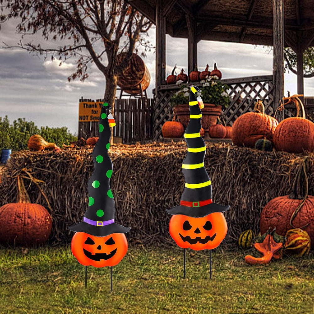 2 Pack Halloween/Thanksgiving Garden Decorations, Metal Jack-O-Lantern Yard S...