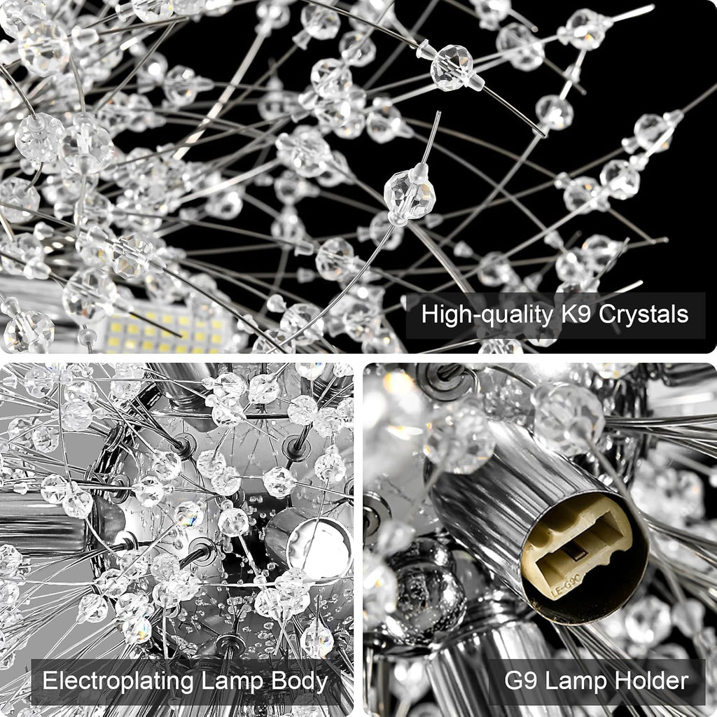 Modern Dandelion Firework Chandelier, Chrome, 9-Light