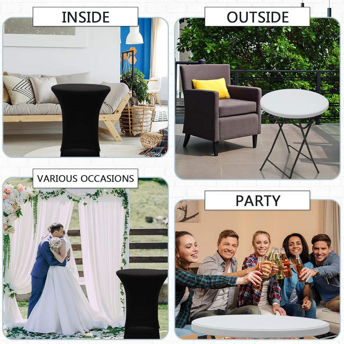 Wenqik 2 Sets 32"x43" High Top Folding Cocktail Tables & Covers,Black