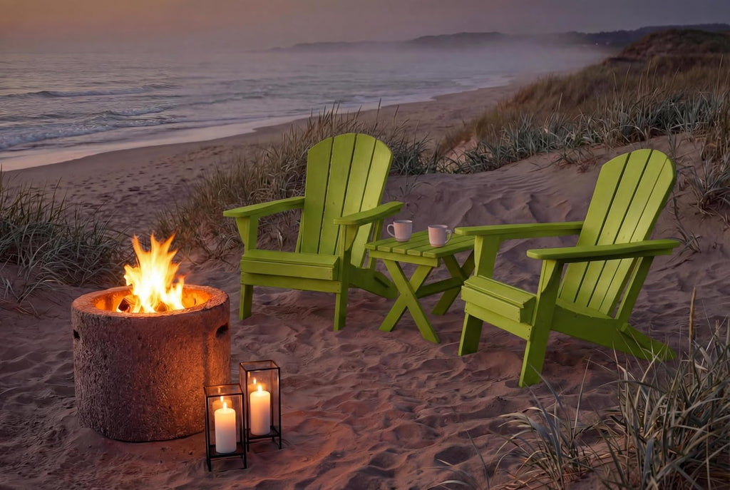 Folding Adirondack Chairs Set of 6 with Cup Holders, Heavy Duty HDPE Plastic Outdoor Chairs, Weather Resistant Heavyweight Patio Furniture Set for Deck, Fire Pit, Backyard, Apple Green