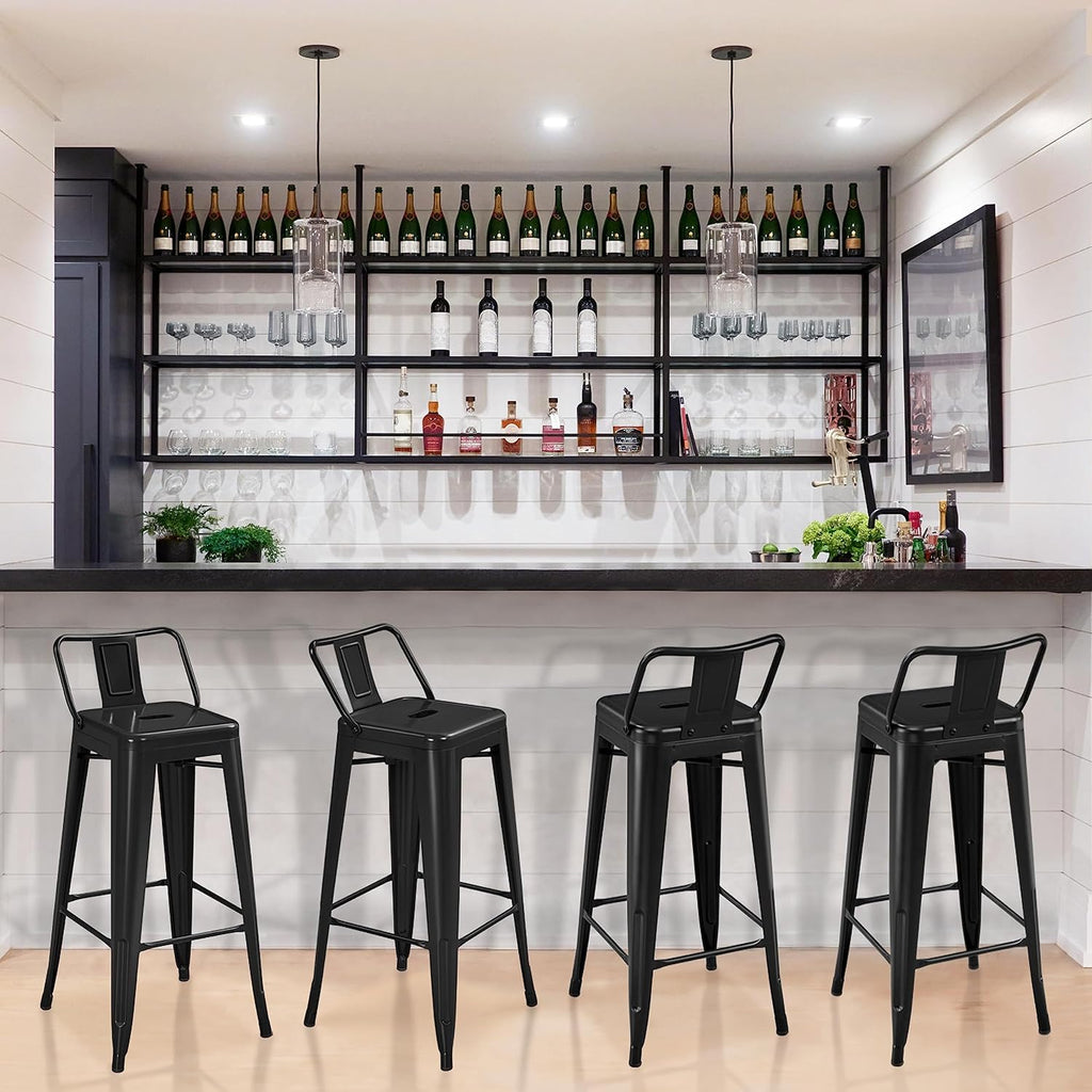 Yaheetech 30 Inch Metal Bar Stools Set of 4 Bar Chairs with Low Back, Black
