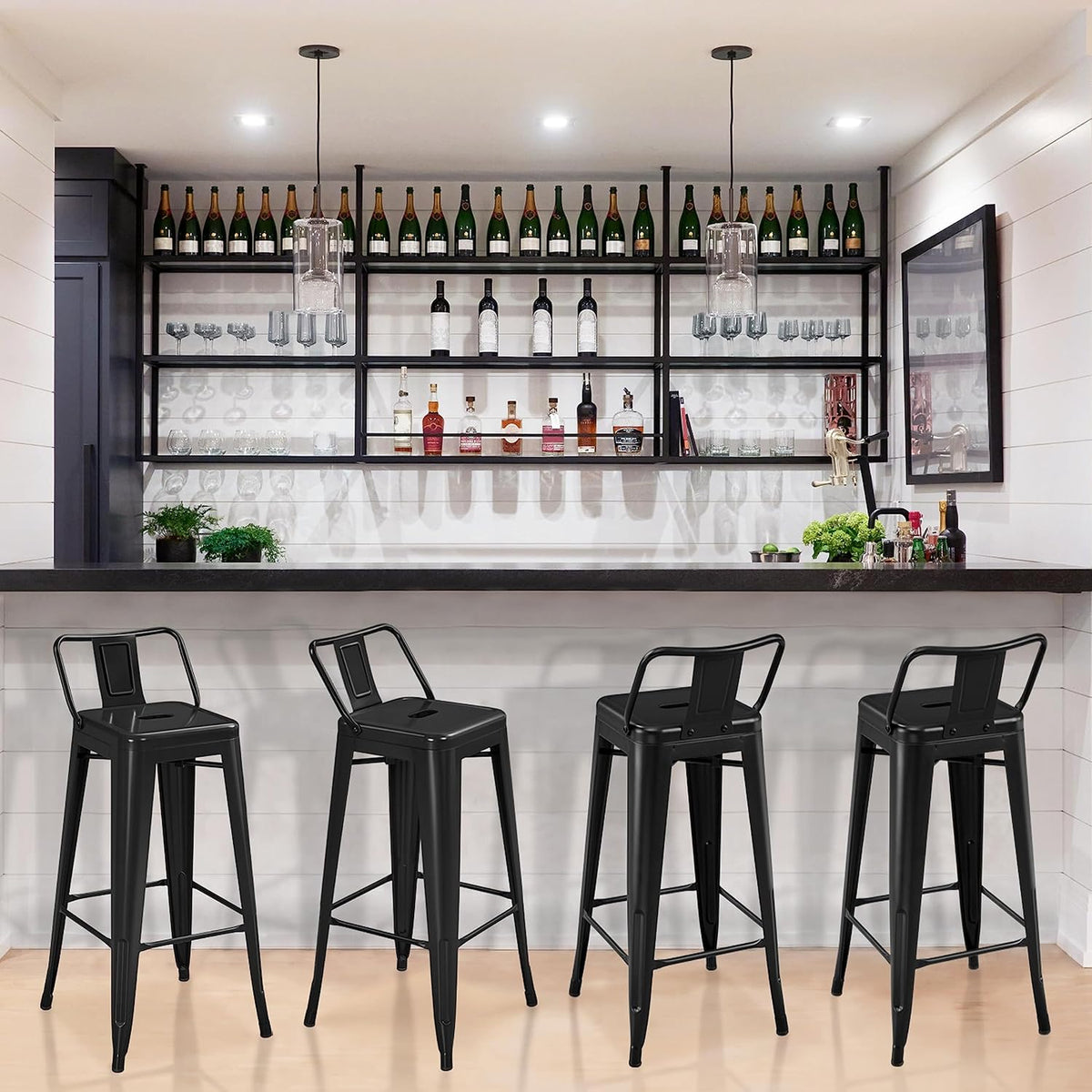 Yaheetech 30 Inch Metal Bar Stools Set of 4 Bar Chairs with Low Back, Black