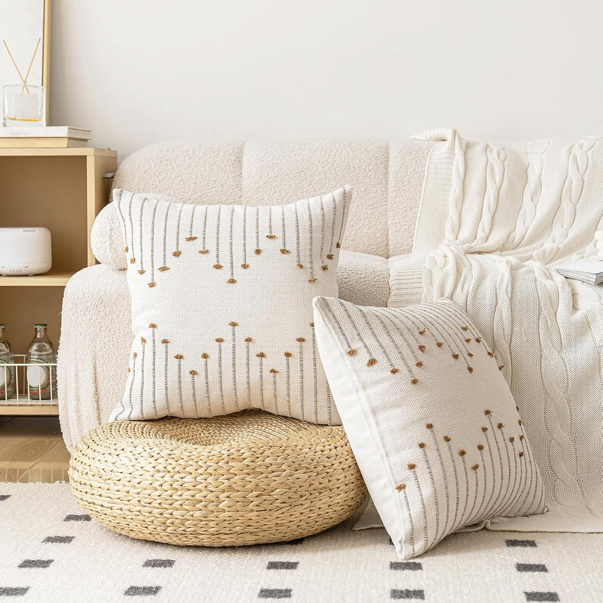 lilepoy boho throw pillow covers 20x20 farmhouse decorative, side view