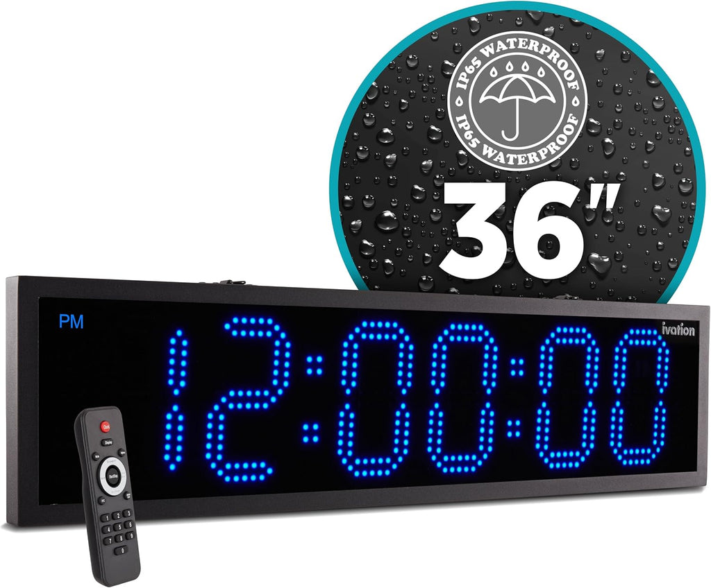 Ivation Large Outdoor Waterproof Digital Clock w/Big Display & Timer, 36"
