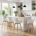 ONEVOG Boucle 26" Counter Height Bar Stools Set of 4, Swivel Modern Kitchen Island Tall Chairs with Back, Arm, Footrest and Wooden Legs, Sherpa Fabric Upholstered Barstools for Pub/Dining Room, White