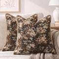 CROWNED BEAUTY Farmhouse Floral Throw Pillow Covers, 24x24, Brown, Set of 2