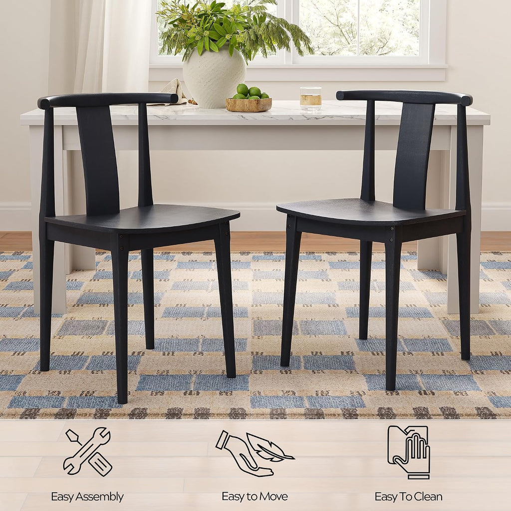 EYYTHUNG Wood Dining Chairs Set of 4, Farmhouse Kitchen Chairs with Curved Back, Modern Mid Century Wishbone Dining Chairs for Dining Room, Kitchen, Black