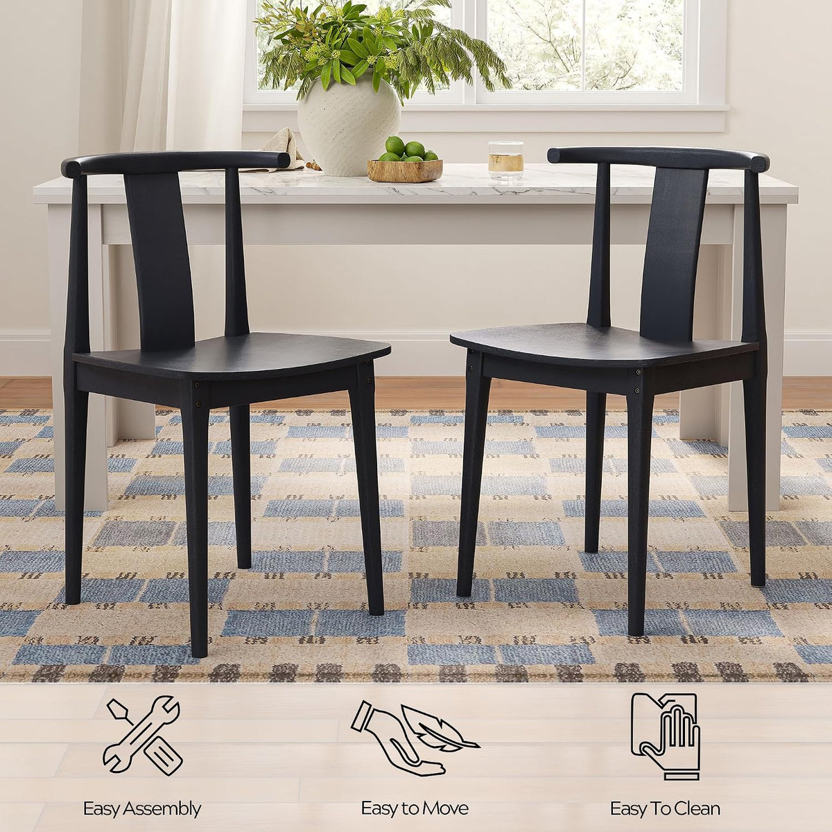 EYYTHUNG Wood Dining Chairs Set of 4, Farmhouse Kitchen Chairs with Curved Back, Modern Mid Century Wishbone Dining Chairs for Dining Room, Kitchen, Black