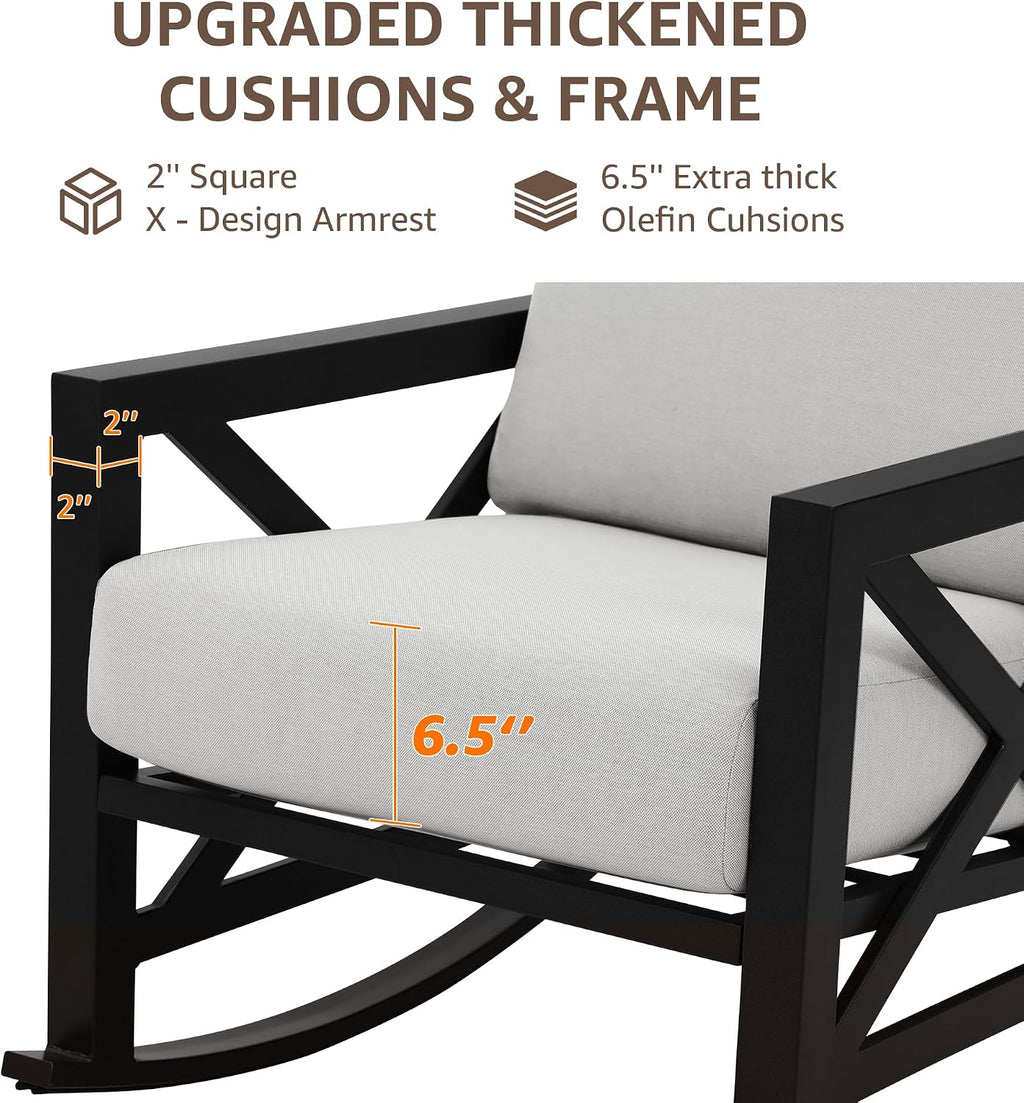 NATURAL EXPRESSIONS 3 Piece Patio Rocking Bistro Set, 6.5'' Thick Cushions