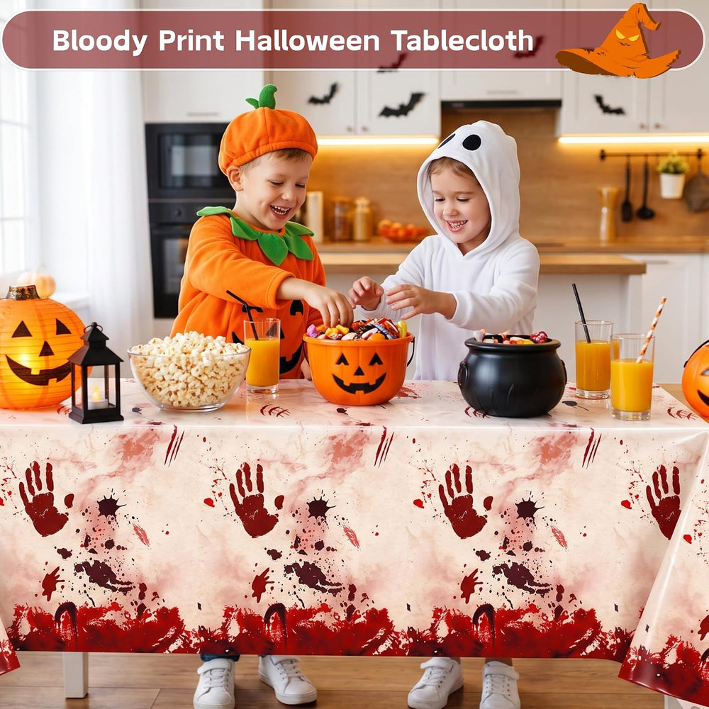 100FT x 54IN Halloween Bloody Print Plastic Tablecloth Roll with Cutter Box