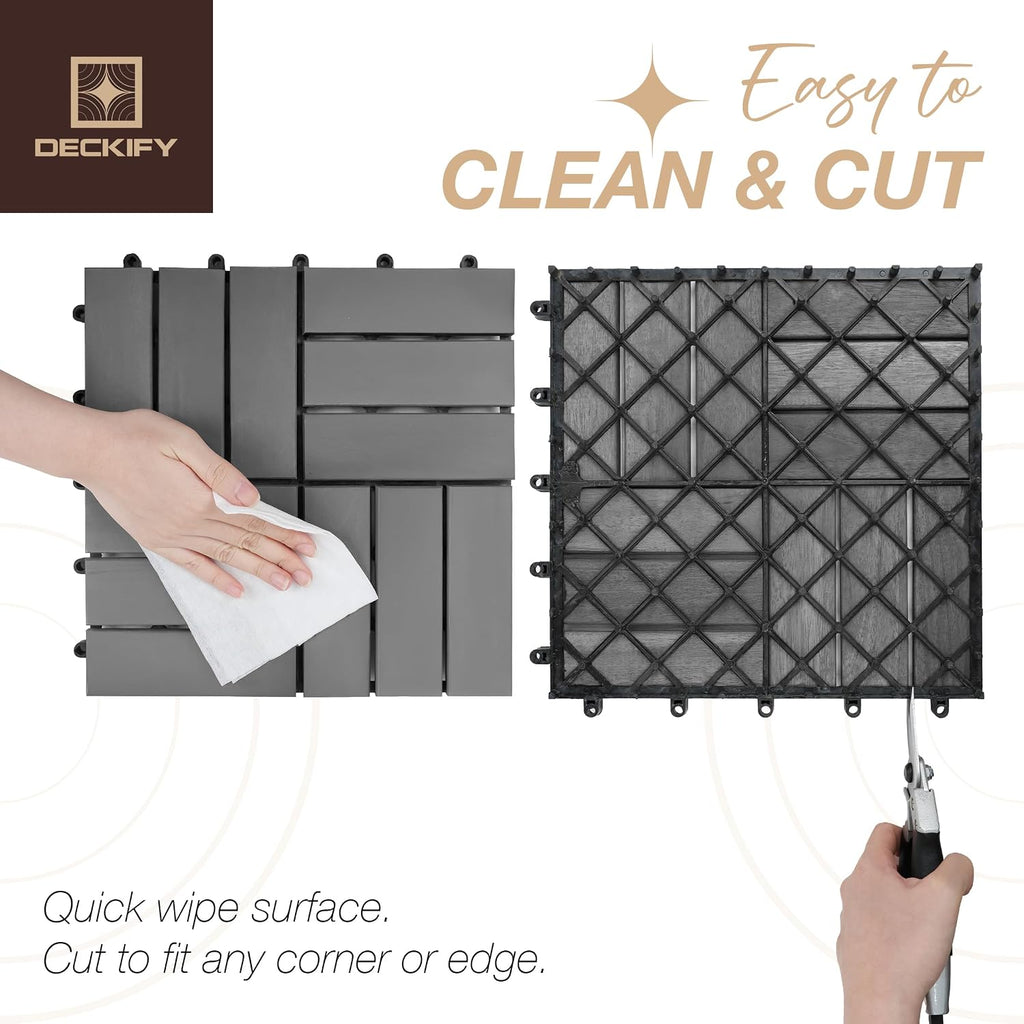 Acacia Interlocking Deck Tiles Outdoor Waterproof All Weather Grey Crossed