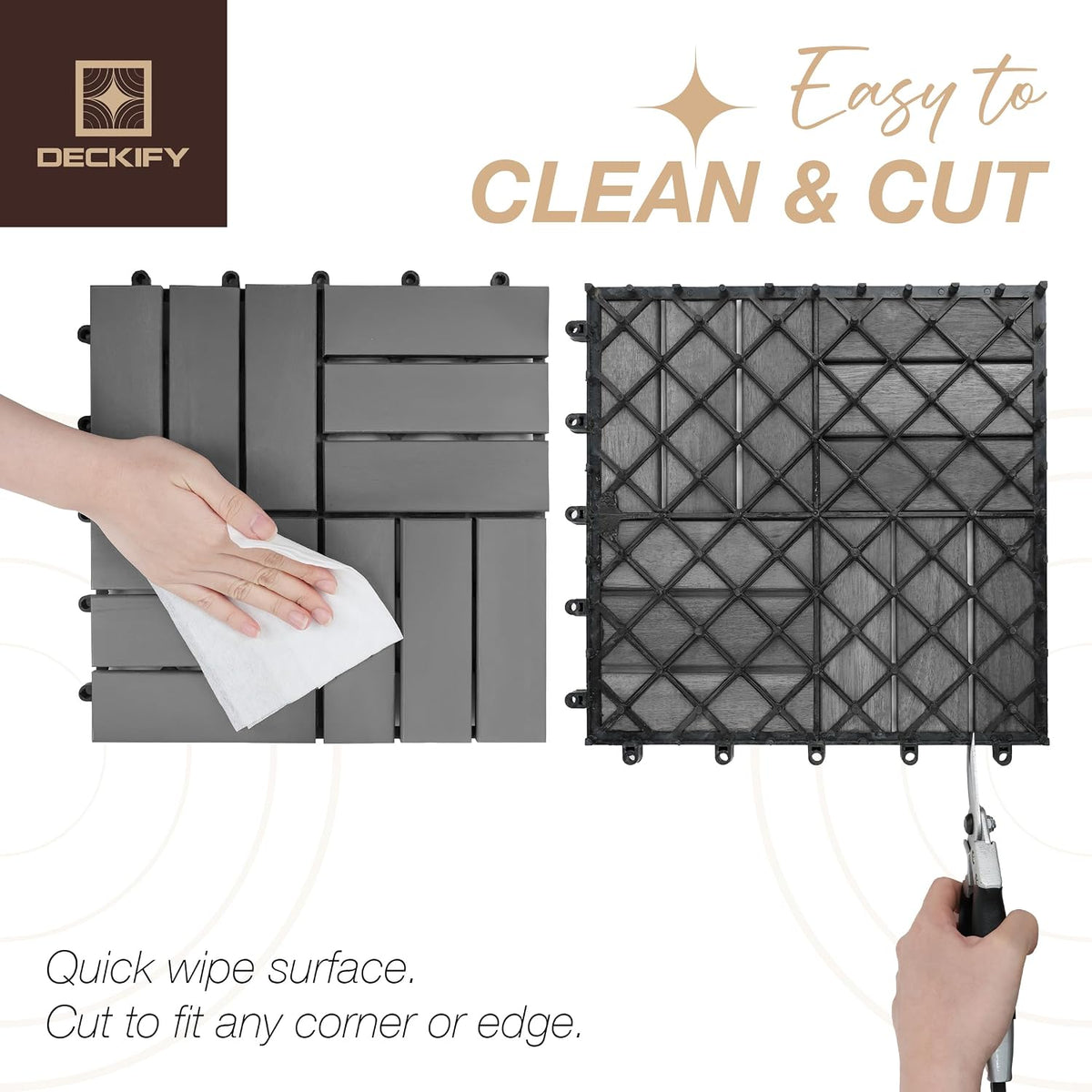 Acacia Interlocking Deck Tiles Outdoor Waterproof All Weather Grey Crossed