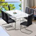 Ebullient Dining Table Set for 6，White Rectangular MDF Kitchen Table and Leather Dining Chairs Set of 6, 7 Piece Dining Table Set，Modern Dining Room Table Set 6 with Metal Frame for Kitchen