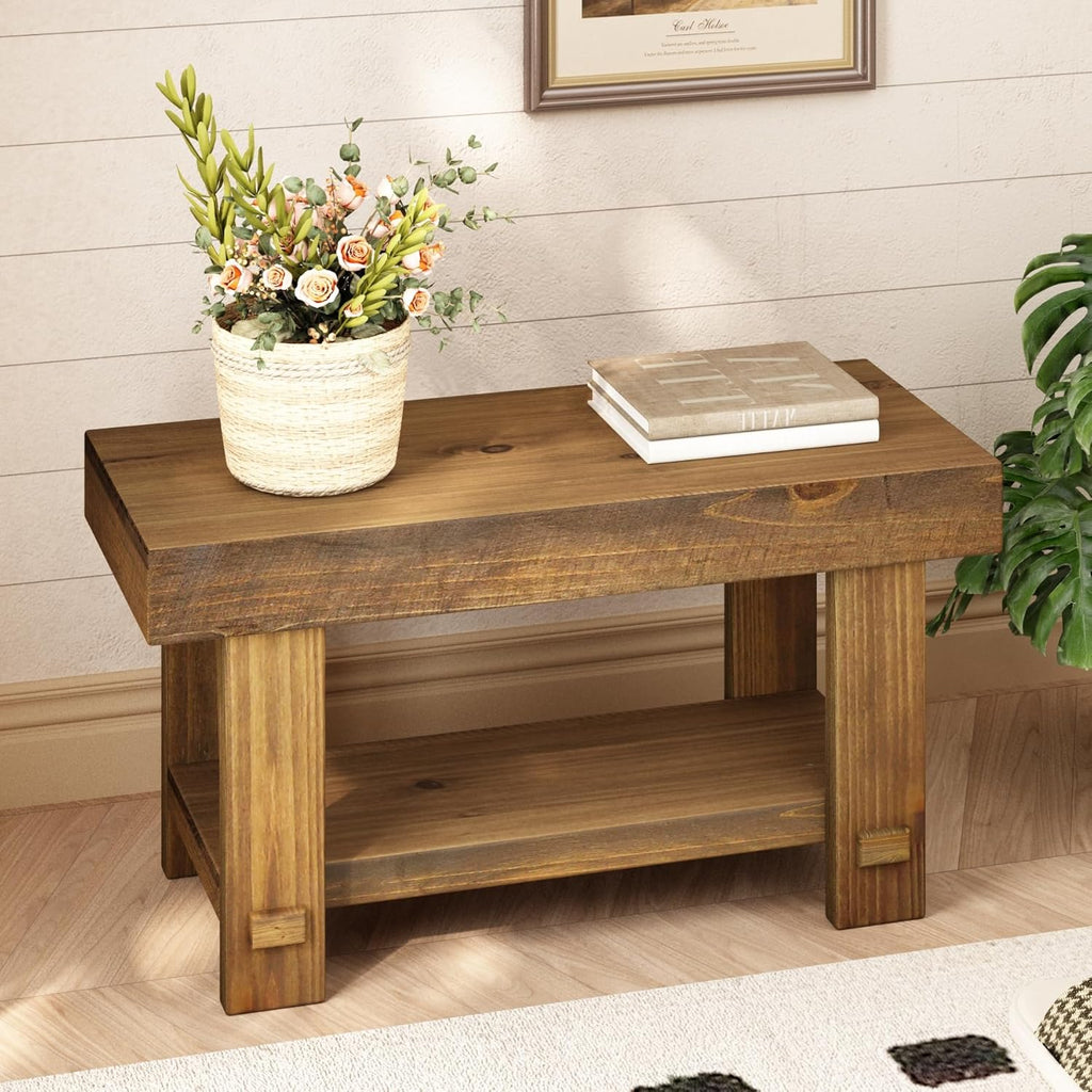 HOKYHOKY Solid Wood Entryway Bench - 31.5" Farmhouse Small Narrow Benches