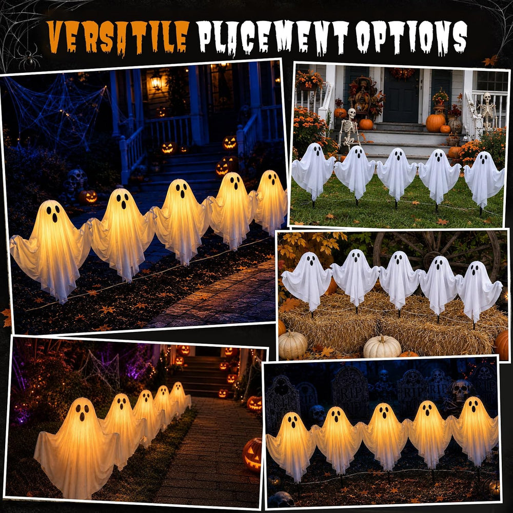 5 Pack Halloween Lighted Ghost Stake Pathway Lights Decorations for Outdoor